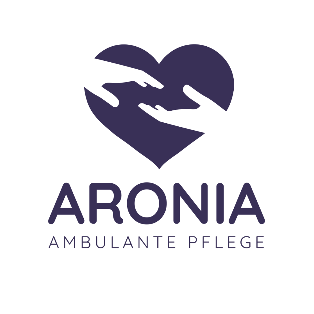 Logo des Aronia Pflegedienstes mit Herzsymbol und zwei Händen – Symbol für Fürsorge und ambulante Pflege
